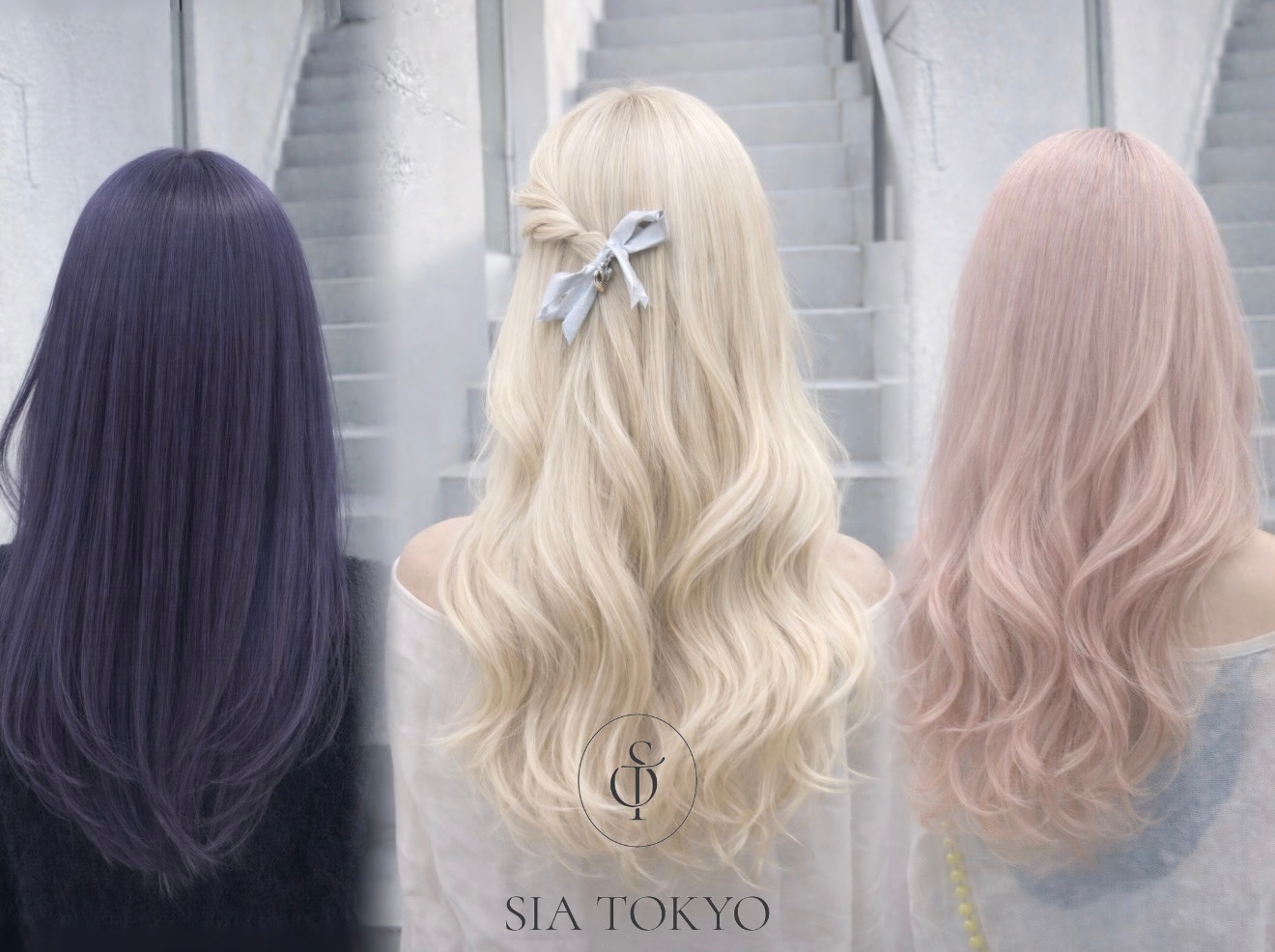 SIA TOKYO ヘアスタイル：ラベンダー・ホワイトブロンド・ペールピンクの後ろ姿3連